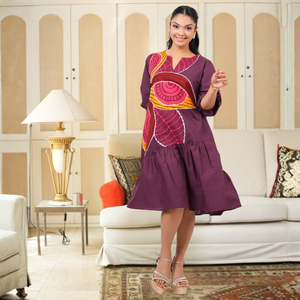 Elegant Sweet Natural <b>Batik</b> Floral Print Super Lawn A-Line Casual Short <b>Dress</b> for Women - Product Image 3