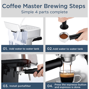 Machine à expresso semi-automatique ULKA 1350W, pompe haute pression 19 bars, extracteur 1-2 tasses, capacité d'eau de 1,8 L - Product Image 5