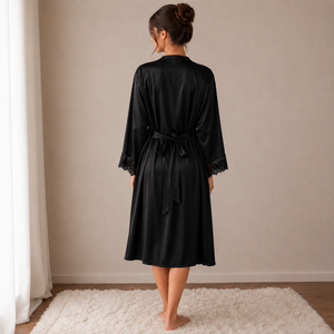 Conjunto de Bata y Camisón de Satén Personalizado para Mujer con Ribete de Encaje, Ropa de Dormir Suave y Ligera, Lencería de Lujo para Marca Privada - Product Image 3