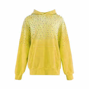 Women's Multi-Color Crystal Yellow Pullover <b>Hoodie</b> 2026 Vibrant Sparkle Oversized Y2K Streetwear <b>Rainbow</b> Rhinestone Sweatshirt - Product Image 1