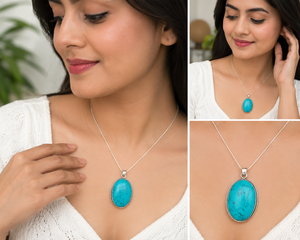 Pendentifs en turquoise naturelle en gros d'usine, plaqués argent sterling 925, cabochons ovales, bijoux en vrac - Product Image 1