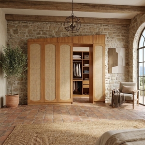 Sistema de Armario de Teca Sólida con Mimbre Tejido, Mueble de Almacenamiento de Madera para Colgar Sobre la Puerta, Armario Moderno Tropical con Rejillas, Unidad para Pasillo - Product Image 6