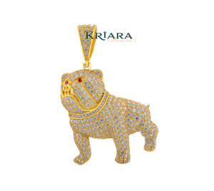 Colgante de Bulldog de Plata 925 con Diamante Redondo Cultivado en Laboratorio, Amuleto con Diseño de Animal de Lujo Unisex - Product Image 3
