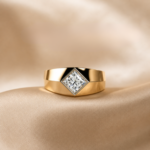 1 CTW Princess Cut Moissanite Diamond Signet <b>Ring</b> in Yellow Gold | Modern Geometric <b>Statement</b> <b>Ring</b> for Men - Product Image 1