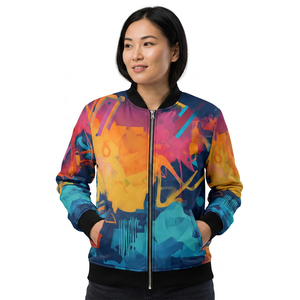 Blouson bomber unisexe à imprimé abstrait, écologique, en polaire longue, fermeture éclair sur le devant, col à capuche, décontracté, hiver, polyester/coton - Product Image 4