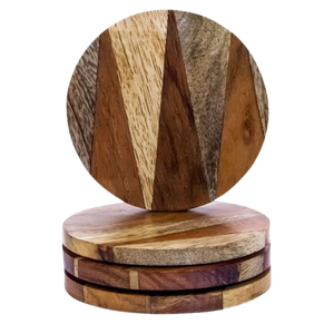 Ensemble de sous-verres en bois d'acacia et résine faits à la main, design marbré vert rond, style moderne, tapis et coussinets réutilisables, 4 pièces - Product Image 2