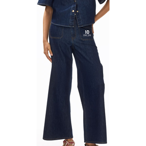 Jean en denim taille haute pour femme, coupe décontractée, jambe large, pantalon décontracté, streetwear tendance, design personnalisé, marque privée - Product Image 1