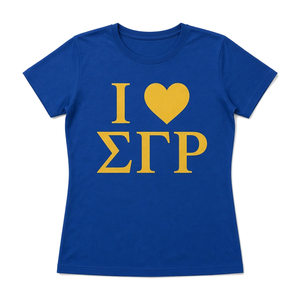 Camiseta de Manga Corta con Cuello Redondo Azul Rey para Mujer, con Estampado de Corazón Amarillo y Letras Griegas, Camiseta Gráfica Informal, Top de Verano a la Moda - Product Image 3