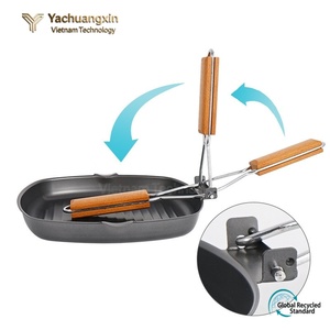 Wooden Handle Deep Steak Pot <b>Lightweight</b> Portable Outdoor BBQ Pan Cookout Foldable Portable Pot Skillet Cast <b>Iron</b> Pot Baking Pan - Product Image 6