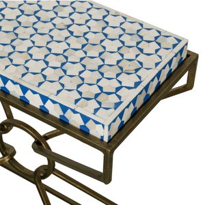 Rectangle Metal Side Wardrobe With Blue White Pattern Bone Inlay Top Contemporary Style Iron Frame Living Room Furniture Decor - Product Image 3