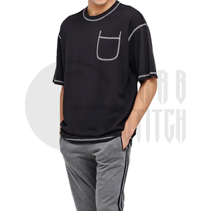 เสื้อยืดผู้ชายทรงปกติ ผ้าฝ้าย 100% มีกระเป๋าแต่งขอบตัดสี โทนสีพื้น สไตล์ลำลอง คอกลม แขนสั้น ผ้าถัก ย้อมสีพื้น สไตล์ไฮสตรีท - Product Image 2