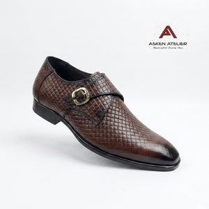 Chaussures habillées de luxe pour hommes en cuir tressé noir à bout pointu, style mocassin à boucle, respirantes, élégantes, pour mariage - Product Image 2