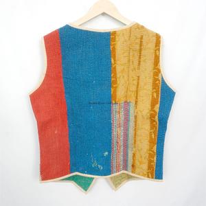 Elegant Handmade Eco-Friendly Breathable Cotton <b>Kantha</b> V-Neck Women's Waistcoat Winter Short <b>Jacket</b> Vest Button Closure - Product Image 6