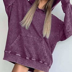 Sweat-shirt à capuche surdimensionné pour femme, style vintage, délavé à l'acide, avec logo personnalisé, en molleton épais 100% coton lourd - Product Image 5