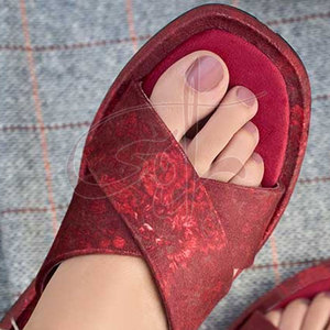 Sandalias de Piel Genuina de Alta Calidad con Diseño de Tiras Cruzadas, Forro de Terciopelo Estampado Antideslizante y Personalizable, a la Moda - Product Image 6