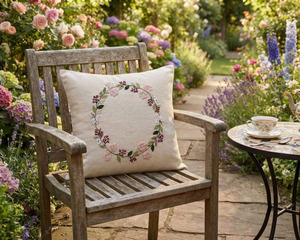 Wholesale Embroidery Floral Wreath <b>Cushion</b> Cover Removable Washable Customizable Square Seat Natural Linen <b>Cushion</b> Pillowcases - Product Image 4