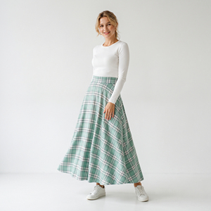Wholesale Women Plaid Flannel <b>Skirt</b> Floor Length Women Street Style <b>Skirts</b> Long Length Women Flare <b>Skirts</b> <b>Winter</b> Wear Warm <b>Skirt</b> - Product Image 2