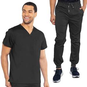 Pantalon de travail médical pour homme, col en V, manches courtes, uniforme d'hôpital, bordeaux, poches, tissu tissé polyester/spandex, détection d'aiguilles - Product Image 5