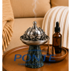 Luxury Natural Marble Incense Burner Modern Metal Lotus Censer Holder for <b>Bakhoor</b> <b>Oud</b> Arabian Mabkhara Home Decor Wedding Gift - Product Image 4