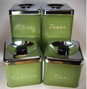 Vintage Avocado Green Food Canister Brass Copper Steel Construction Moisture-Proof Design Handcrafted Finish Flip Top Lid - Product Image 1