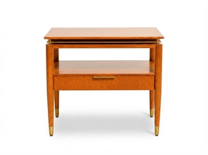 Modern Solid Wood <b>Nightstand</b> with 1 Drawer Open Shelf Gold Tone Feet for Bedroom - Product Image 2