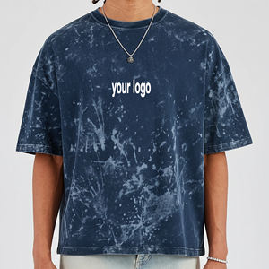 เสื้อยืดโอเวอร์ไซส์คอกลมทรงโอเวอร์ไซส์ คุณภาพสูง ล้างสีแบบแอซิด แฟชั่นสำหรับผู้ชาย พิมพ์ลายโลโก้แบบพัฟฟ์ตามสั่ง - Product Image 1