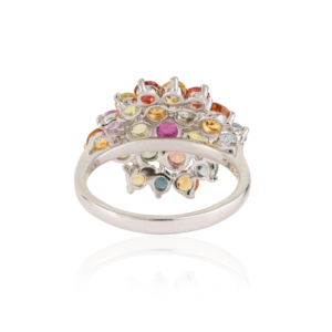 Anillo de Plata de Ley 925 con Diseño Floral en Forma de Cúpula, Zafiro Multicolor de Corte Redondo, Gema Natural, Joyería Fina - Product Image 6