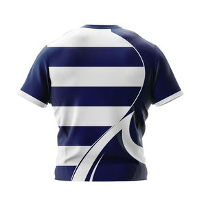 Ensemble de maillot de rugby rayé bleu marine et blanc pour homme, manches courtes, col rond, évacuation de l'humidité, coupe athlétique, toutes saisons - Product Image 5