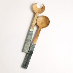 Luxury Natural Wood Salad Serving <b>Tools</b> With Resin Coated Handle Modern Dishwasher <b>Safe</b> Salad <b>Tools</b> Home Kitchen Made in India - Product Image 1