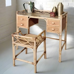 Antique style natural rattan dressing tables wholesale wicker <b>makeup</b> <b>vanity</b> table & chair set for girls - Product Image 1