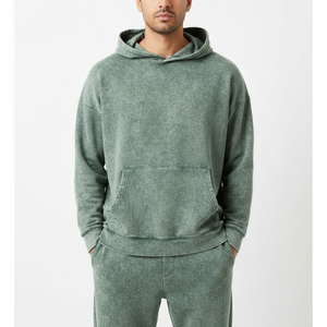 Ensemble de survêtement à capuche pour homme, vert uni, en coton, décontracté, avec cordon de serrage et poches, idéal pour l'automne - Product Image 3