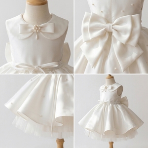 Robe de Soirée de Luxe Harmony pour Filles, en Satin Ivoire, Coupe Asymétrique, Ornée de Perles et Nœud, Tenue de Cérémonie pour Enfants, Personnalisable OEM - Product Image 4