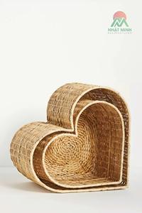Decorative Gorgeous Set of 2 <b>Heart</b> Baskets Multi-purpose Natural Basket Rattan Storage Basket - Product Image 3