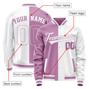 Custom Baseball Jacket Teamname 00 Pink White Color Blocked Unisex Full Sleeve Button Front Pocket Regular Fit - Product Image 6