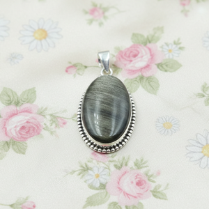 Colgante Ovalado de Obsidiana con Brillo Plateado, Plata de Ley 925, Joyería Hecha a Mano, Chapado en Oro Rosa y Oro Amarillo, Collar Boho, Regalo Unisex - Product Image 5