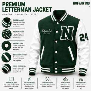 ผู้ผลิตเสื้อแจ็คเก็ต Letterman แบบกำหนดเอง |   เสื้อแจ็คเก็ตเบสบอลพรีเมียมแบบ OEM ODM ขายส่ง |   เสื้อแจ็คเก็ตบอมเบอร์ปักโลโก้ตามสั่ง - Product Image 1