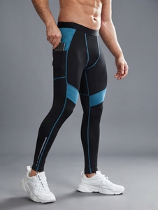 Leggings de Compresión Largos para Hombre, Color Negro Azulado, Cintura Elástica, Spandex, Nailon, Pantalones Deportivos - Product Image 1