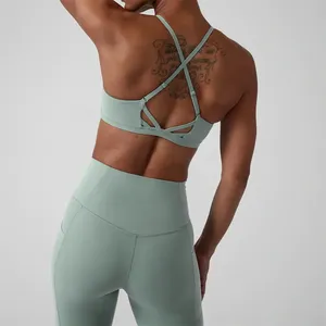 Fashion Sports Bra Contrast Straps Open Back Sexy Padded Crop Top <b>Square</b> Neck Comfortable Cute Yoga Sports Bra - Product Image 5