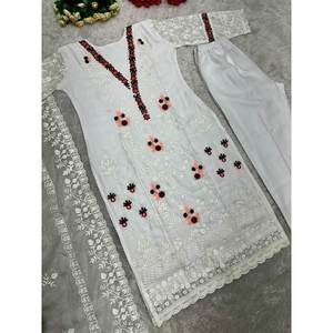 DESIGNER ORGANZA BRODERIE TRAVAIL HAUT BAS AVEC DUPATTA BLANC - Product Image 2