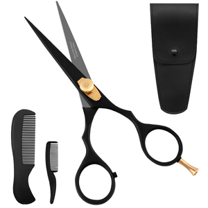 5" Beard & Mustache Scissors for Men with Combs Black Stainless Steel Precision Styling Scissor Complete Beard and Moustache Kit - Product Image 1