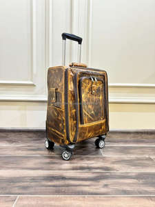 Nuevo Real hecho a mano de grano completo de cuero genuino equipaje Trolley bolsas personalizadas Weekender Overnighter Trolley equipaje con ruedas - Product Image 3