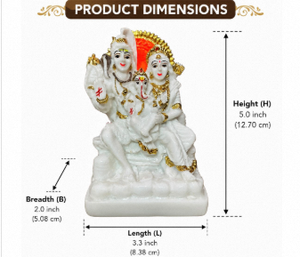 Idole Shiva Parivar en or blanc de 5 pouces, finition marbre, Shiva Parvati Ganesha Murti pour la maison, le temple, le bureau, le salon et la salle de séjour - Product Image 2