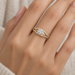 แหวนทรงสี่เหลี่ยมประดับเพชรทรงหัวใจแบบแยกส่วน โรแมนติก ทองคำขาว 14K เพชรเพาะเลี้ยงในห้องปฏิบัติการ สำหรับหมั้น ชุบโรเดียม รับรองโดย IGI ผลิตตามแบบ OEM - Product Image 3