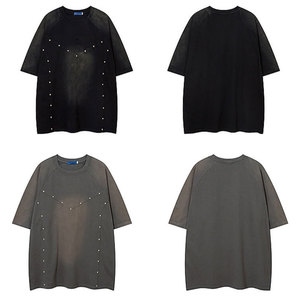 เสื้อยืดผู้ชายแบบเรียบ ปักลายเพชร สไตล์วินเทจ คอกลม รับสกรีนลายกราฟิก เสื้อยืดโอเวอร์ไซส์ - Product Image 5