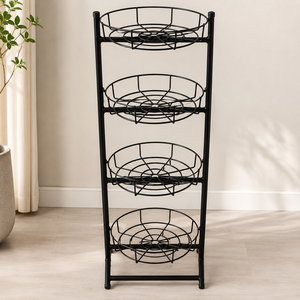 Black Metal 4 Tier Round Wire <b>Basket</b> Plant Stand Indoor Flower Pot Rack Garden Display <b>Shelf</b> for Home Balcony Decor - Product Image 1