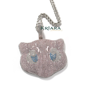 Pendentif Chat Cartoon en Argent 925 et Moissanite, Bijou Unisexe Thème Mignon pour Usage Quotidien - Product Image 3