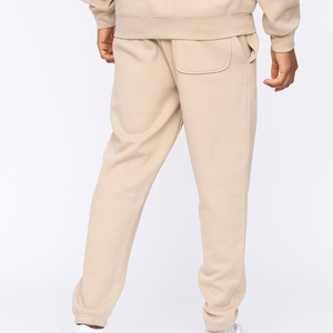 Pantalon de survêtement en coton beige pour homme, taille élastique, décontracté, avec poches latérales, tricoté mi-lourd - Product Image 2
