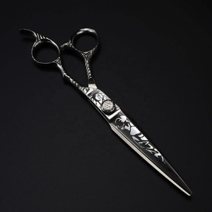 Pattern Damascus Style Stainless Steel <b>Left</b>-<b>Handed</b> Long Handle Hairdressing Barber <b>Scissors</b> Fashion Design Professional Hair - Product Image 3