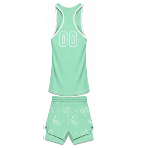 Ensemble de maillot de bain vert menthe et blanc, débardeur sans manches dos nageur avec short assorti, léger, séchage rapide, maillot de bain de performance pour l'entraînement - Product Image 2