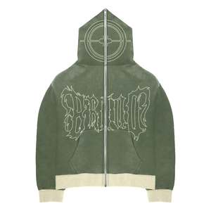Customizable Men's Zip Up Hoodies Unisex Washed Zip Up Hoodie <b>Gothic</b> Letter Print Vintage Oversized Streetwear Cotton <b>Jacket</b> - Product Image 2